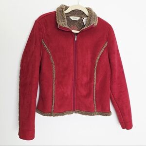 L.L. Bean Vintage Suede Sherpa Floral Embroidered Winter Jacket Women's Size L